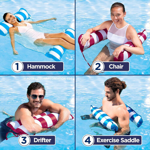 Aqua Monterey Hammock Pool Float – Zweierpack – Ein Hellblau und ein Burgunderrot/Weiß gestreift, 2er-Pack 2