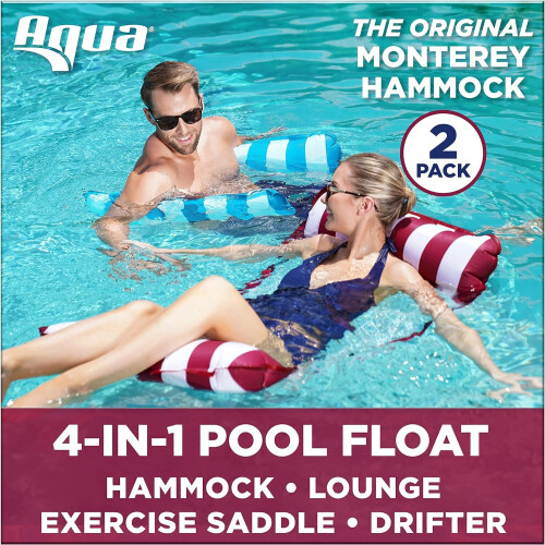Aqua Monterey Hammock Pool Float – Zweierpack – Ein Hellblau und ein Burgunderrot/Weiß gestreift, 2er-Pack 1