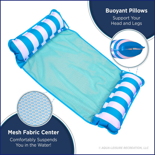 Aqua Monterey Hammock Pool Float - To Pack - One Light Blue & One Navy/White Stripe 2 -Pack 1