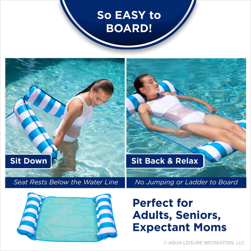 Aqua Monterey Hammock Pool Float - To Pack - One Light Blue & One Navy/White Stripe 2 -Pack 2