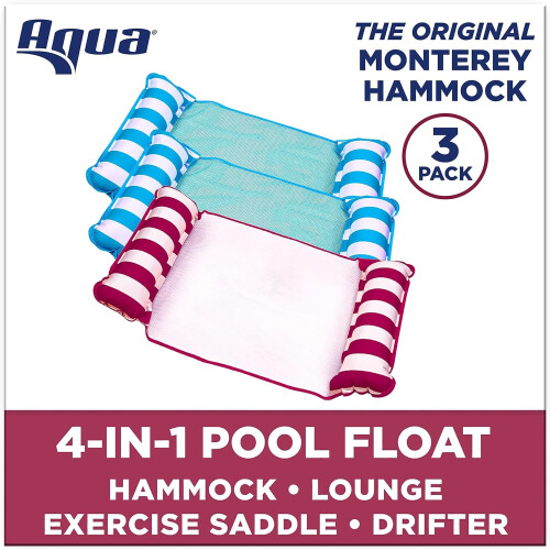 Aqua Monterey Hammock Pool Float - Three Pack - Two Light Blue & One Burgundy/White Stripe  3-Pack 1