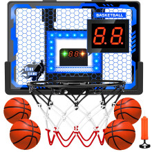 Badgoal Indoor Basketball Hoop Legetøj til børn-Mini Basketball Hoops med resultattavle & 4 Balls Anti-Impact Backboard & Music Lights Indendoor