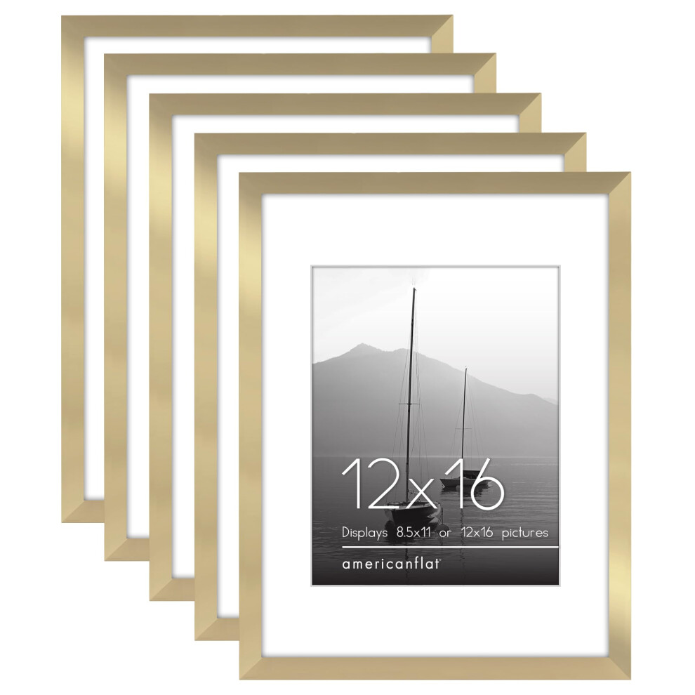 Cadre Photo Americanflat 12X16 Avec Plexiglas Poli - Lot De 5 - Utiliser Comme Cadre 8,5X11 Avec Passe-Partout Ou Cadre 12X16 Sans Passe-Partou-image