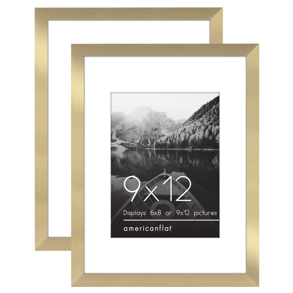 Cadre Photo Americanflat 9X12 Avec Plexiglas Poli - Lot De 2 - Utiliser Comme Cadre 6X8 Avec Passe-Partout Ou Cadre 9X12 Sans Passe-Partout - C-image
