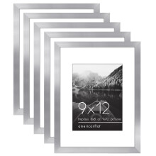 Americanflat 9x12 Picture Frame with Polished Plexiglass - Set of 5 - Use as 6x8 Frame with Mat or 9x12 Frame Without Mat - Galleria Collection -