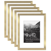 Americanflat 9x12 Picture Frame with Polished Plexiglass - Set of 5 - Use as 6x8 Frame with Mat or 9x12 Frame Without Mat - Galleria Collection -