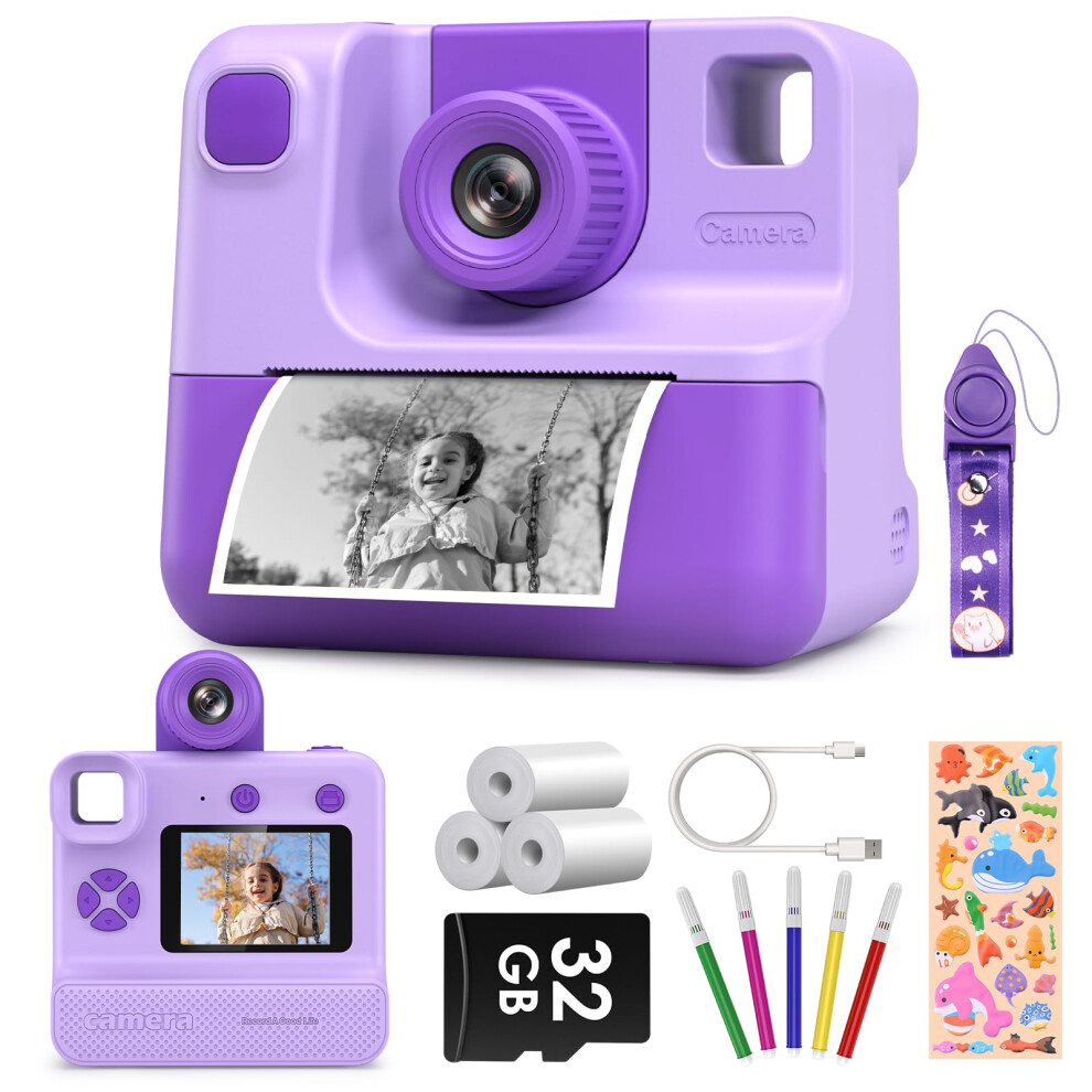 Kids Camera Instant Print  Christmas Birthday Gifts for Toddle Girls Boys Age 3-12  24MP & 1080P Video Selfie Digital Camera with 3 Roll No-Ink Print-image-OPC-PFNFCJP-NEW