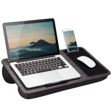 LAPGEAR Home Office Lap Desk with Device Ledge Mouse Pad and Phone Holder - Gray Woodgrain - Fits up to 15.6 Inch Laptops - Style No. 91545