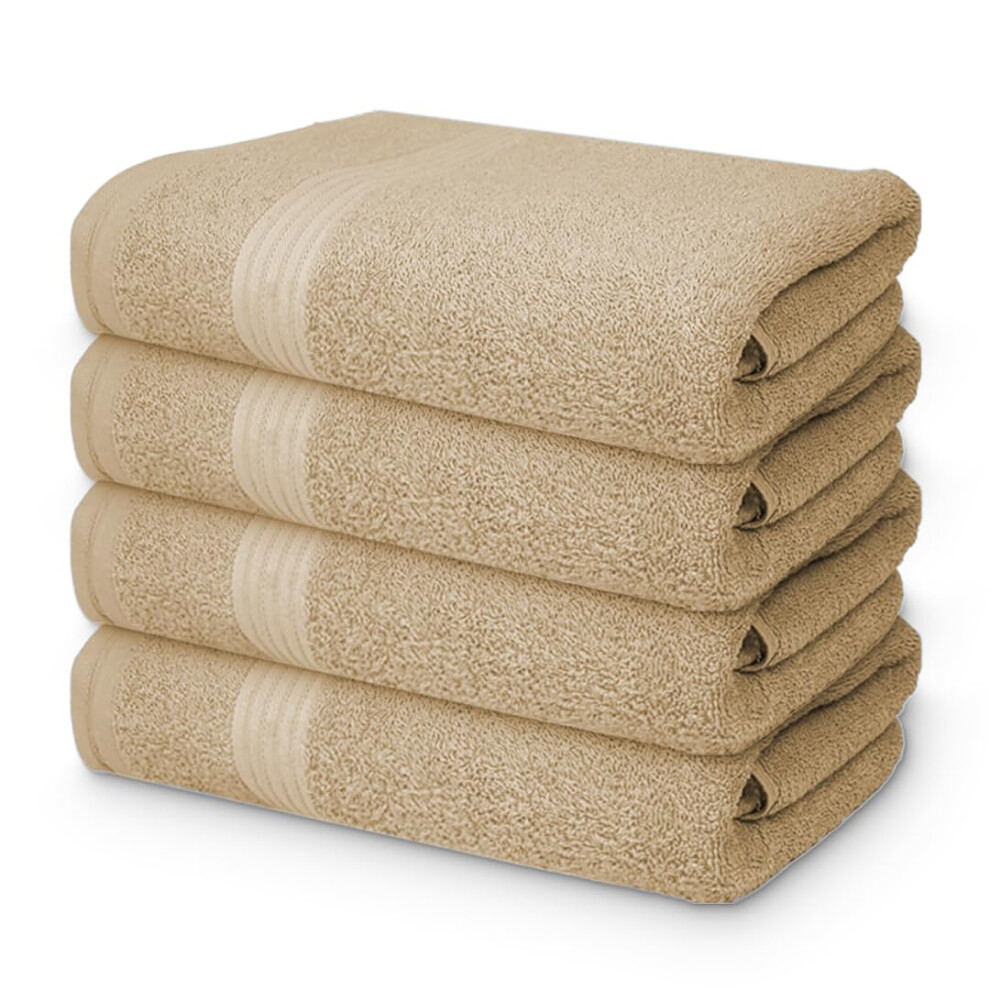 Serviettes de bain Textila 100 % coton - 27 x 54 (lot de 4 beiges) - Tr   s absorbantes, super douces et luxueuses pour salle de bain, piscine, sal