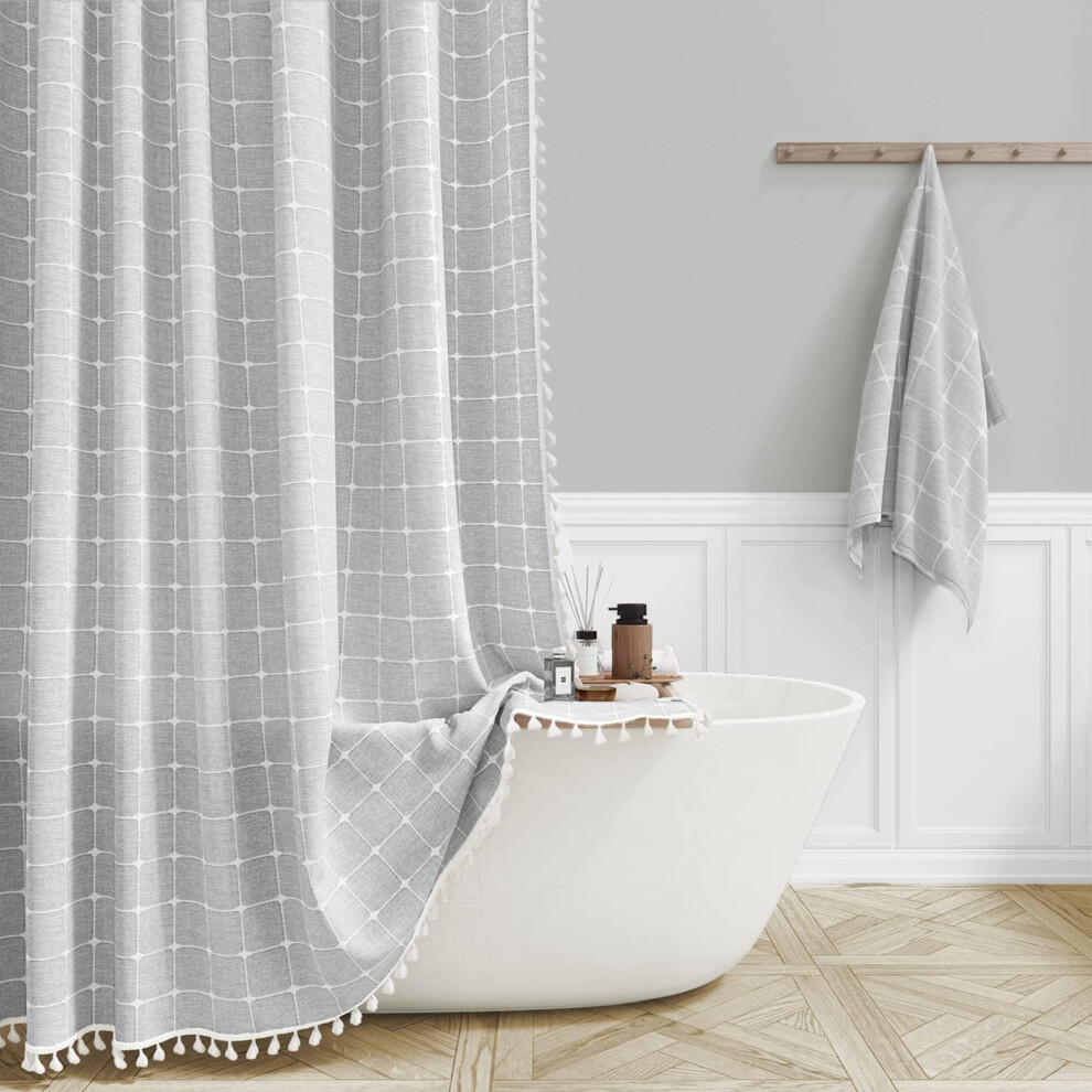 Rideau de douche extra large BTTN - 108 x 72 pouces - Rideau de douche en lin lest    style boh   me avec 18 crochets - Grand rideau de douche en tis