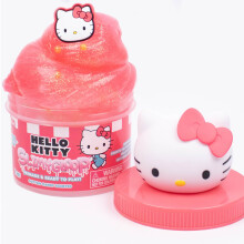 Hello Kitty SLIMYGLOOP-Glas, 237 ml, rot-weißer Schleim mit Zuckerwatte-Duft, inklusive Perlen und Hello Kitty-Charm, Sanrio Stuff, Hello Kitty Slime
