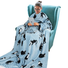 Tirrinia Wearable Blanket Adult Sunggle Blanket with Sleeves Reading Full Blanket Cozy TV Blanket Gift Idea for Women Men Mom Cat Blue