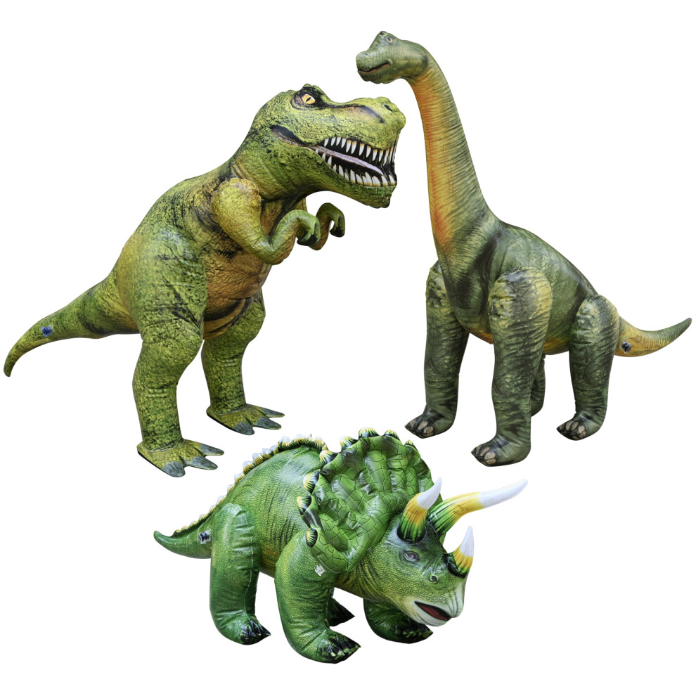 Jet Creations Inflatable T-Rex Brachiosaurus Triceratops Dinosaur Toy 3-Pc Bundle 2Nd Generation Prehistoric Animal Garden Decor Photo Prop Jurass