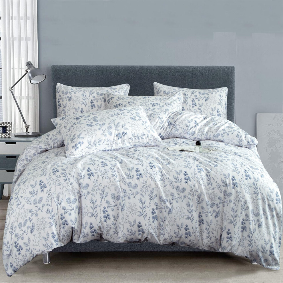 Housse de couette     fleurs Jane yre King en microfibre bross   e, ensemble de literie floral 3 pi   ces King Garden Style, motif floral bleu, housse