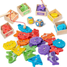 Smartwo Brinquedos Montessori para Crianças 1-3, Jogo de Pesca Magnético de Madeira, Classificação Educativa de Formas e Cores