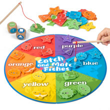 Smartwo Montessori leget?j til sm?b?rn 1-3 Fine Motor Skill Wooden Magnetic Fishing Spil for ?r gamle b?rn Tidlig l?ring Farve og form Sorterer l
