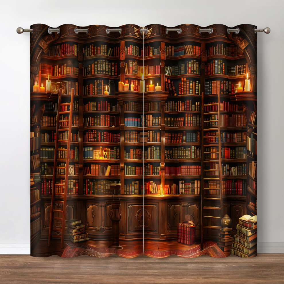 Jekeno Rideaux occultants vintage pour bibliothèque, livres, bibliothèque, échelle, bougie, décoration, rideaux d'ombrage pour chambre à coucher,