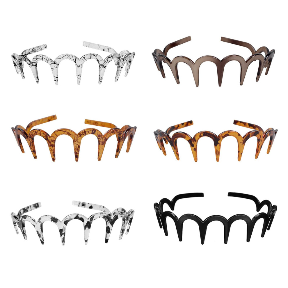 Yonoy Unisex 6Pcs Zig Zag Shark Tooth Headbands Comb Zigzag Plastic Hoop U Shaped Shark Tooth Hair Bands Wavy Teeth Hair Hoop For Women Girls Hair Accessory