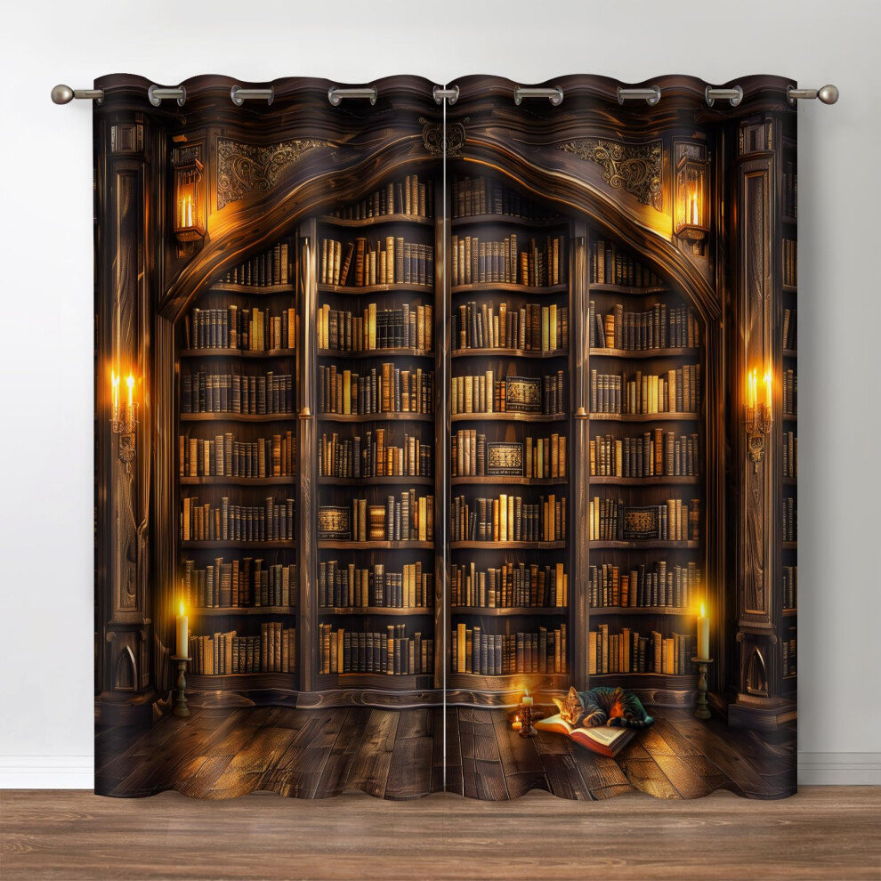 Jekeno Rideaux occultants vintage pour bibliothèque, livres, bibliothèque, chat, bougie, décoration, rideaux d'ombrage pour chambre à coucher, bu