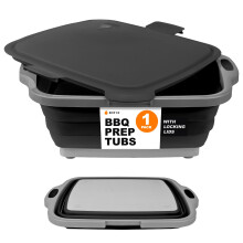 Drip EZ Collapsible BBQ Prep Tub (V2) - For Meal Prep Marinating Food Storage - Includes Cutting Board & Locking Lid - (1) JR - Black