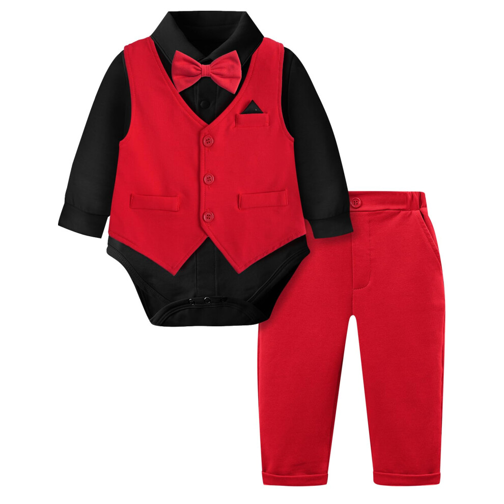 A&J DESIGN Tenue de Saint-Valentin pour b  b   gar  on, robe de mari  e, premier No  l, costume de c  r  monie de P  ques, noir et rouge, 3-6 mois
