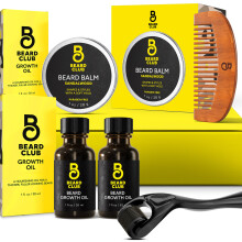 Kit de Crescimento de Barba The Beard Club - Derma Roller, Óleo de Barba (2PK), Bálsamo de Sândalo, Pente - Conjunto de Presente