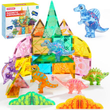 SYNCFUN Magnetiska byggnadsplattor Dinosaurie-set fr barn 50 st. Inklusive 5 sta dinosaurier Pedagogisk STEM-leksak fr pojkar och flickor i l
