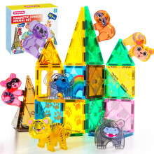 SYNCFUN Magnetic Building Tiles Jungle Animal Set for Kids 50PCS Including 7 Cute Animals Educational STEM Toy for Boys & Girls Ages 3-5 4-8 Christ