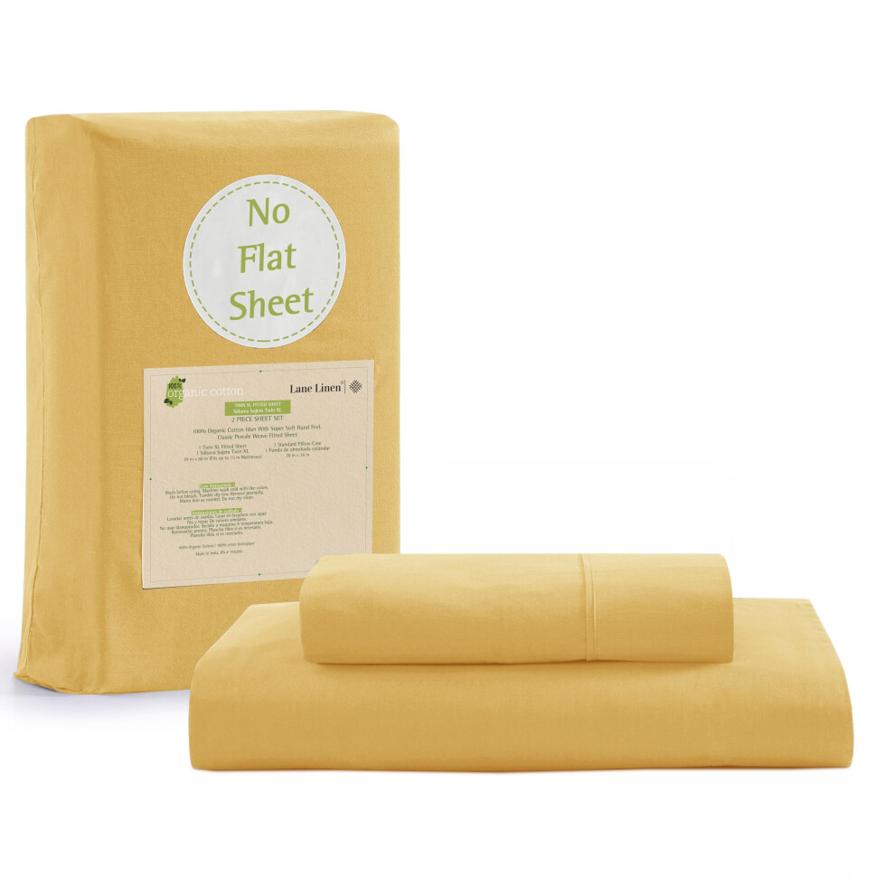 Parure de lit 2 pi   ces LANE LINEN Twin XL 100 % coton biologique (1 drap-housse, 1 taie d'oreiller) en percale douce et respirante, pour matelas