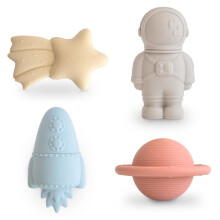 mushie Space Bath Toys Leikkisetti taaperoille | 100 % elintarvikelaatuista silikonia | Muottiton pakkaus 4 kpl