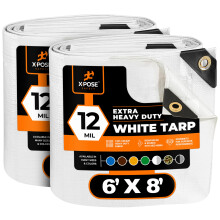 Tung White Poly Tarp 6 'X 8' (2 -Pack) - Multipurpose Beskyttende dækning - Holdbart vandtæt vejrbestandig Rip and Tear Resistent - Ekstra tyk 12