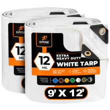 Tung White Poly Tarp 9 'X 12' (2 -Pack) - Multipurpose Beskyttende dækning - Holdbart vandtæt vejrsikker Rip and Tear Resistent - Ekstra tyk 12 m
