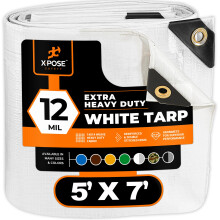 Tung White Poly Tarp 7 'X 10' (2 -Pack) - Multipurpose Beskyttende dækning - Holdbart vandtæt vejrbestandig Rip and Tear Resistent - Ekstra tyk 1