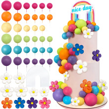 46 szt. Akrylowe teczowe wykaszarki do ciast Kolorowe kulki Dekoracje do ciast Boho Daisy Kwiatowe wykaszarki do ciast na slub Baby Shower Materi