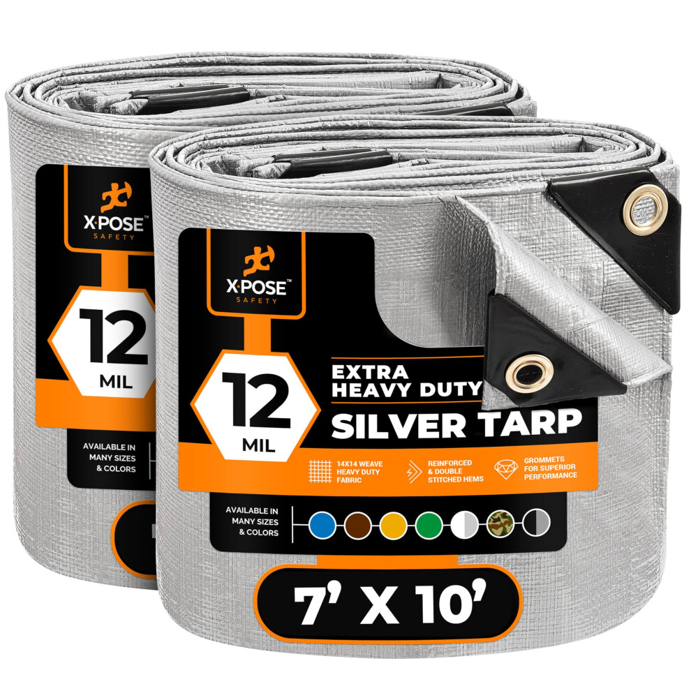 Heavy Duty Silver Poly Tarp 7' X 10' (2-Pack) - Multipurpose Protective Cover - Durable  Waterproof  Weather Proof  Rip and Tear Resistant - Extra Thi-image-OPC-PGBTST6-NEW