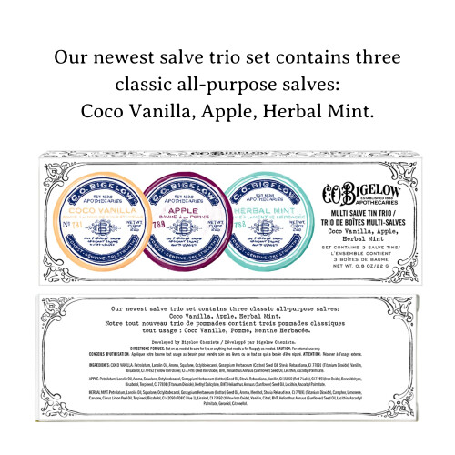 C.O. Bigelow Salves, Pack de 3 Lápis Labiais para Lábios e Pele Seca, Coco Baunilha, Maçã, Herbal Mint 1