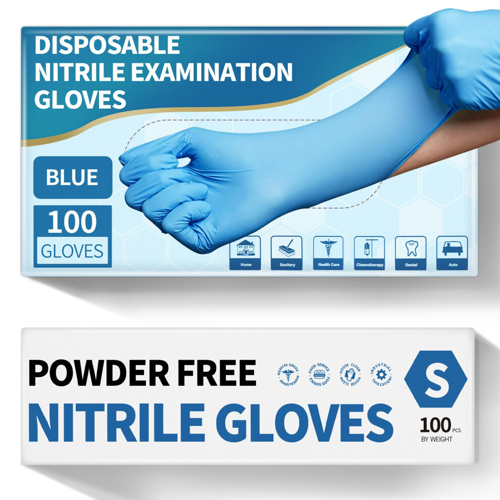 Medguy Medical Nitrile Exam Gloves  Powder-Free Latex-Free Non-Sterile Food-Grade 4.5 Mil Disposable Glove  Blue 100 Pcs (Small)