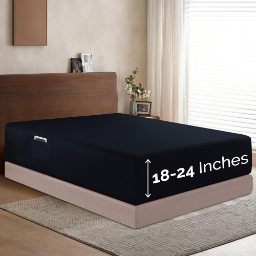 Lençol Ajustado Extra Profundo de 18-24 Polegadas - Conforto Elegante 1500