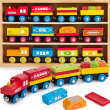 SYNCFUN Conjunto de Brinquedos de Trem de Madeira Montessori para Crianças, 12PCS Carros Magnéticos com Caixa de Armazenamento