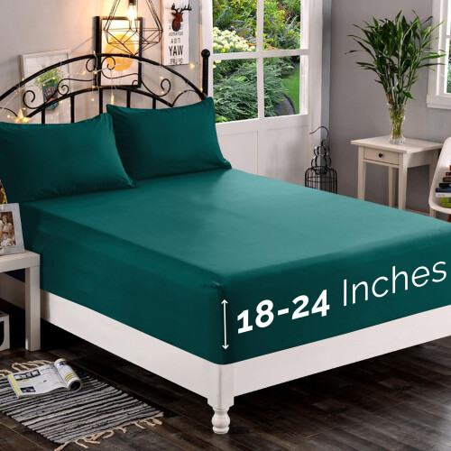 Lençol Ajustado Premium Comfort 1500 Extra Macio 18-24 Polegadas - Lencol de Cama Individual