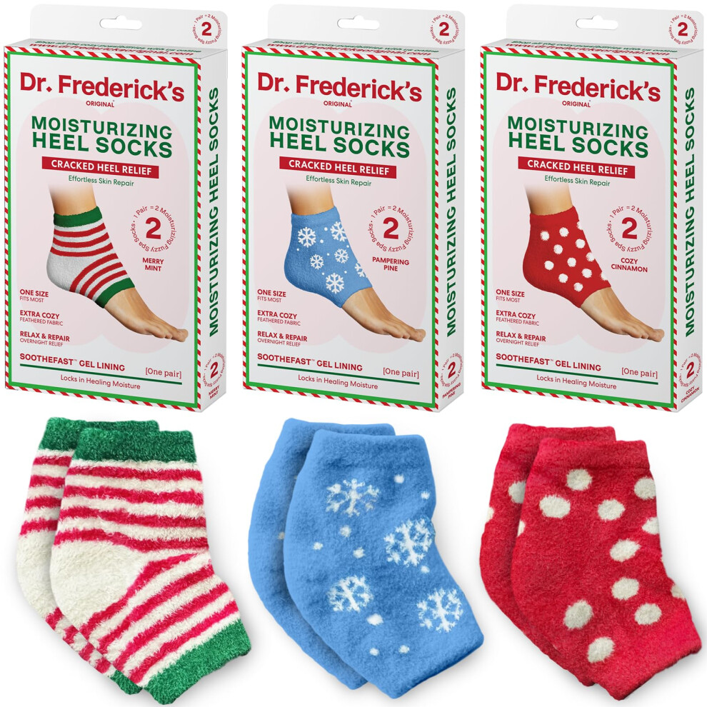 Dr. Frederick's Holiday Fuzzy Heel Socks - 3 Pairs - Christmas Self-Care Gift - Cozy Gel-Lined Sleep Socks - Spa Pampering Gift Set - Soothe Dry  Crac-image-OPC-PGBTTPR-NEW