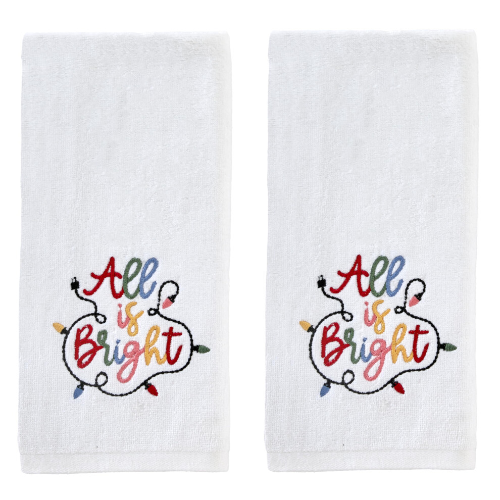 SKL Home Ensemble de 2 serviettes de toilette       All is Bright       pour salle de bain/cuisine/bar et cadeau Blanc optique