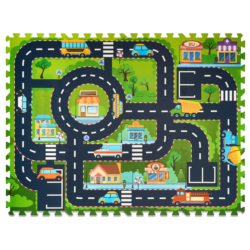 Interlocation De Sols De Plancher City Road Design - Play Play Rat For Children - Playmat Squares Pour Les Voitures Et Les Camions (12 Carreaux)-image