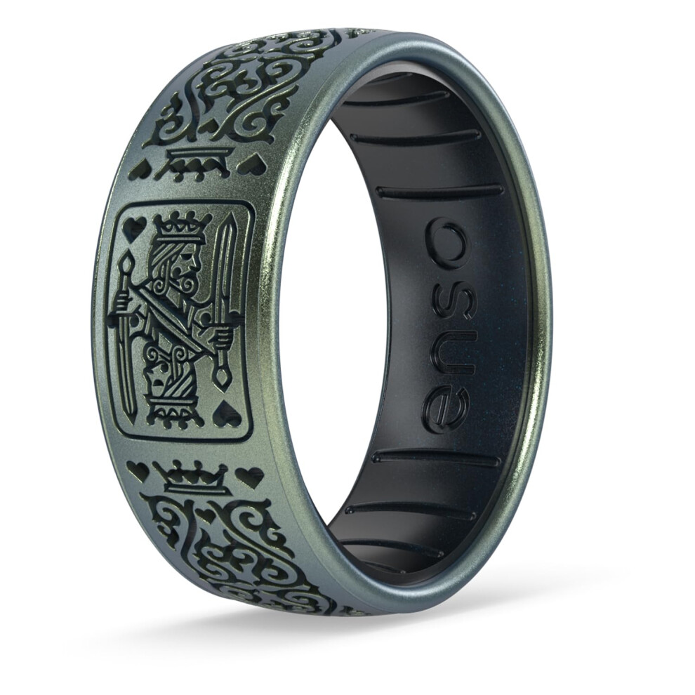 Bagues classiques grav   es Enso Rings en silicone pour la Saint-Valentin - Design confortable et flexible - Sovereign King - Taille 9