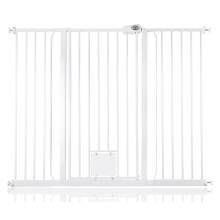 (Blanco, 133.2cm - 140.8cm) Bettacare Puerta Extra Alta para Mascotas con Trampilla Bloqueable para Gatos