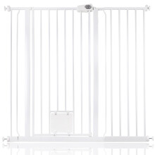 (Blanco, 113.8cm - 121.4cm) Bettacare Puerta Extra Alta para Mascotas con Trampilla Bloqueable para Gatos