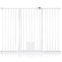 (Blanco, 139.8cm - 147.4cm) Bettacare Puerta Extra Alta para Mascotas con Trampilla Bloqueable para Gatos