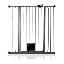 (Gris grafito, 100.8cm - 108.4cm) Bettacare Puerta Extra Alta para Mascotas con Trampilla Bloqueable para Gatos
