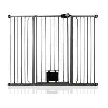 (Gris grafito, 139.8cm - 147.4cm) Bettacare Puerta Extra Alta para Mascotas con Trampilla Bloqueable para Gatos