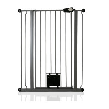 (Gris grafito, 81.4cm - 89cm) Bettacare Puerta Extra Alta para Mascotas con Trampilla Bloqueable para Gatos